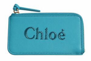 Chloé Sense Aqua Sea Leather Zip Cardholder Wallet With Box